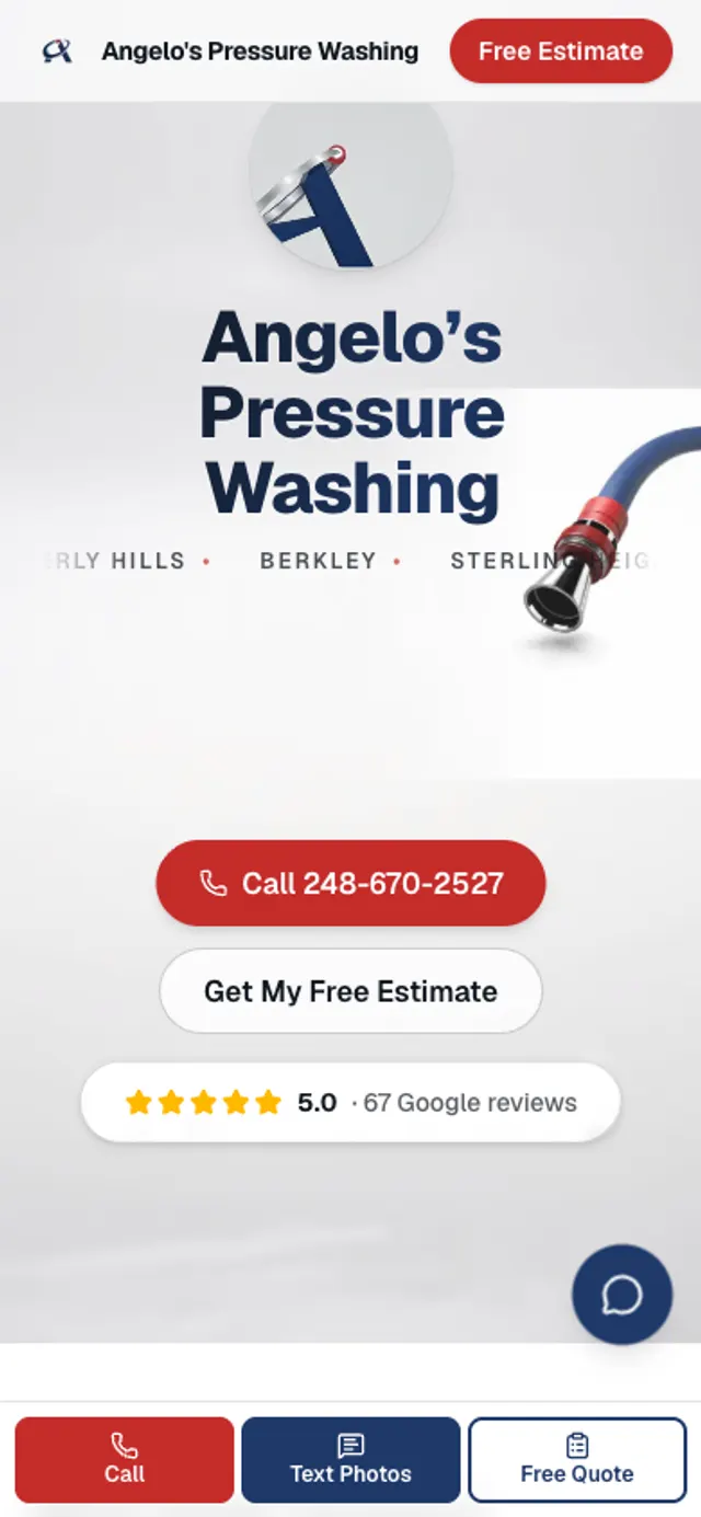 Angelo's Pressure Washing — website built by Aetrai