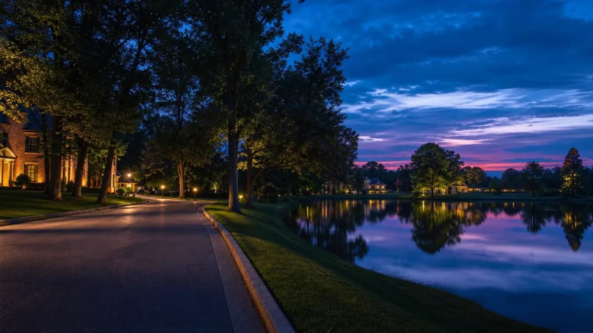Bloomfield Hills, Michigan at dusk